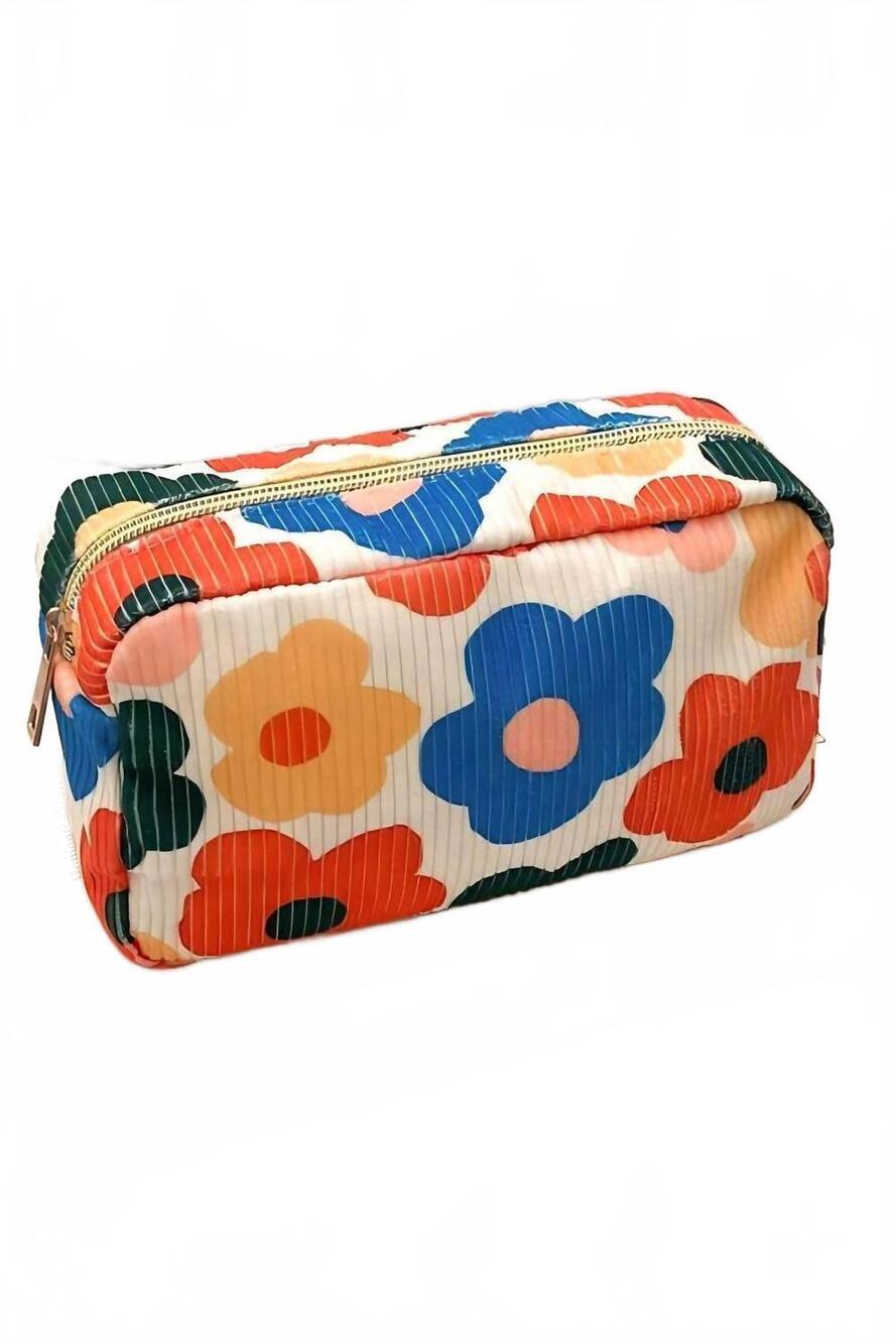 NEW 42POPS women's floral corduroy makeup bag in multicolor